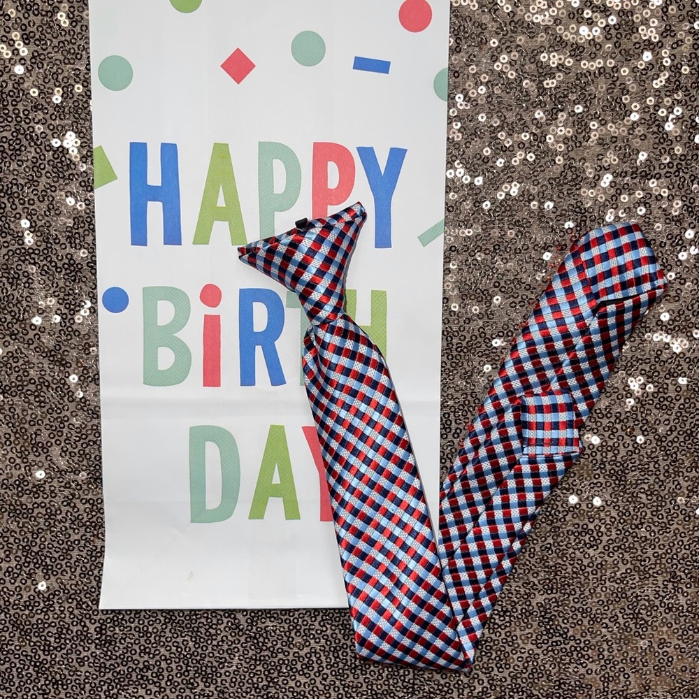 #14 Little & Big Boy’s Red and Blue Plaid Clip-on Tie